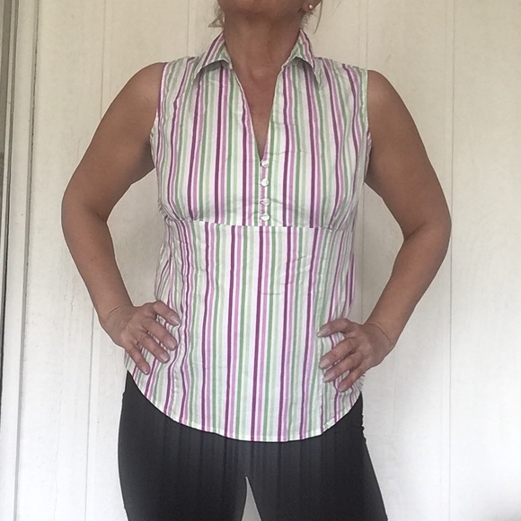 Ninety Tops - NINETY CANDY STRIPED SLEEVELESS COTTON TOP MEDIUM